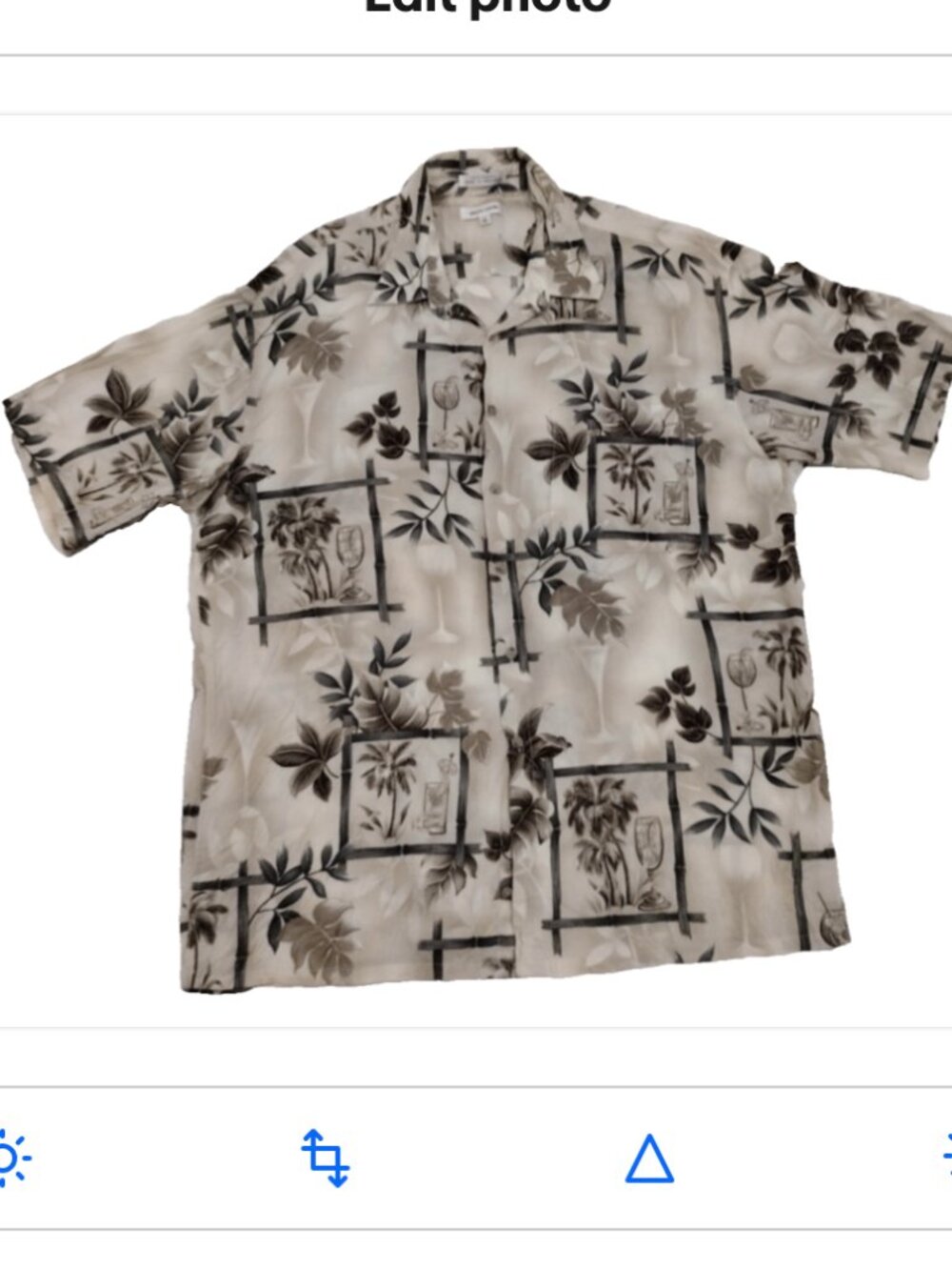 Pierre Cardin Men's XL Beige Floral Hawaiian Drink Theme Button Up Shirt